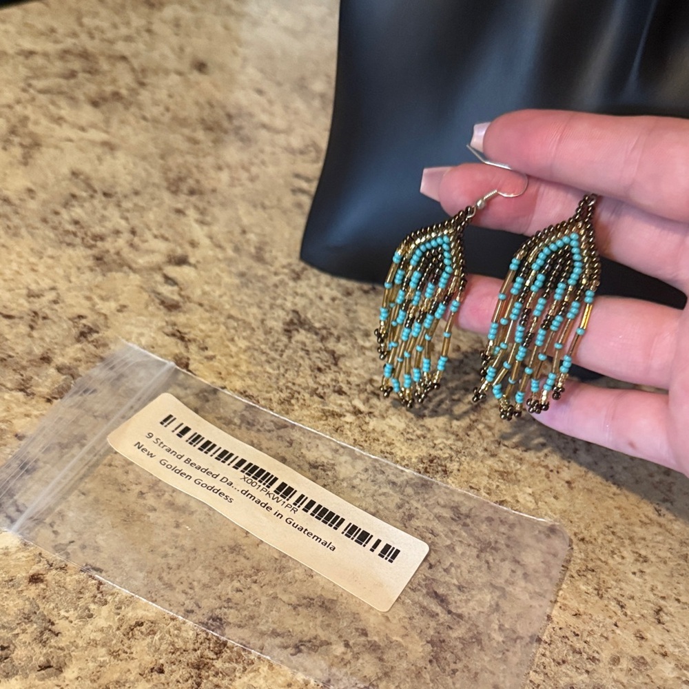 NWT BOUTIQUE Earrings -Golden Goddess 9 strand beaded earrings